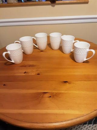 Set Of 6 Mikasa Trellis Pattern White Bone China Coffee/tea Mugs