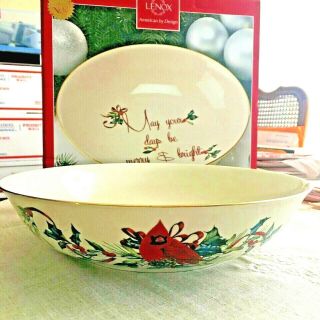 Lenox " Winter Greetings " Large Serving /pasta Bowl - Nib - With Holiday Message