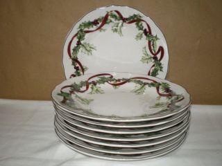 Minty Set Of 8 Charter Club Winter Garland 9 " Lunch Luncheon Plates Christmas