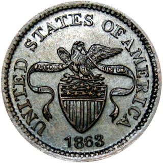1863 United States Of America Eagle On Union Shield Patriotic Civil War Token R4