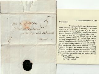 1787 Totnes Pmk Letter Mary Mallock At Cockington To Harriet Foy Sea Bathing