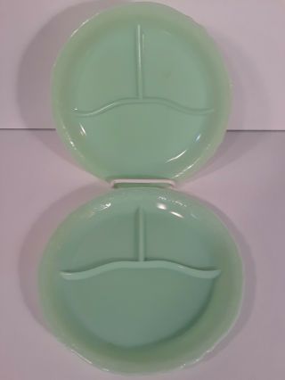 2 Mckee Jadeite 9 " Divided Plates,  Laurel Pattern Florescent