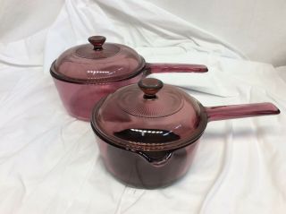 Vision Corning Ware Cranberry Glass Pans Pots 4 pc,  1 & 2.  5 Liter 2