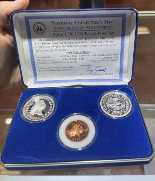 Silver 1776/1794 Tribute Proof 3 - Medal Set National Collectors 2 Oz Silver