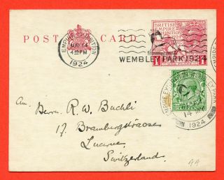 George V 1924 Wembley Exhibition Post Card Dated 14th May 1924.  Cancel.
