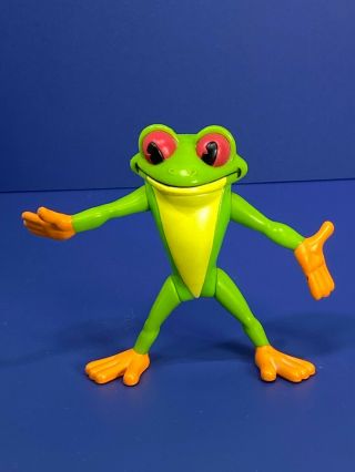 Vtg 2000 Rfc Rainforest Cafe Green Pvc Frog Figure Animated Red Eye Movable Toy