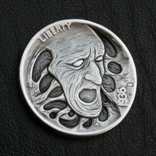 Hobo Nickel Angst Anxiety Hand Engraved Carved 1936 Buffalo Coin