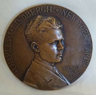 1927 Charles Lindbergh Trans Atlantic Flight Bronze Medal Georges Prud 