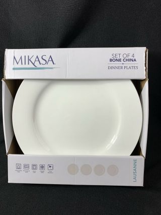 Set Of 4 Mikasa Lausanne Bone China White Dinner Plates