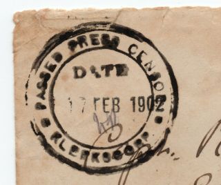 Boer War 1902 Envelope Passed Press Censor Klerksdrop - Army Post South Africa 2