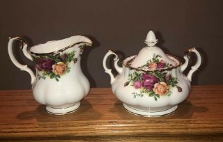 Royal Albert Old Country Roses Set Creamer And Sugar Bowl With Lid Cream 1962