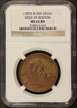 1859 Washington Siege of Boston Lovett ' s No.  2 Copper Medal B - 50A - NGC MS 63 BN 2