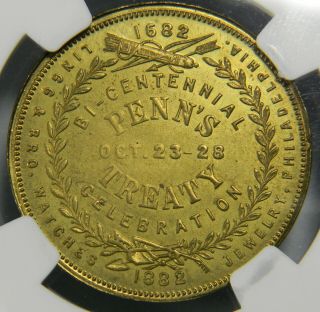 1882 PA Lingg & Bros Penn ' s Treaty Brass token R Lovett JR NGC MS 65 TOP POP 2