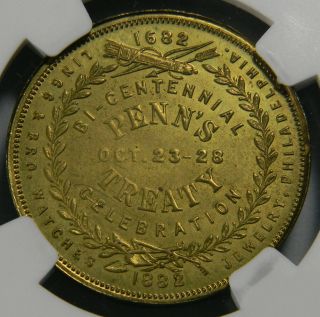 1882 PA Lingg & Bros Penn ' s Treaty Brass token R Lovett JR NGC MS 65 TOP POP 4