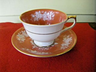 Rare Vintage Aynsley Bone China England Orange White Rose Teacup And Saucer