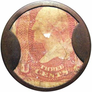 1862 Evansville Indiana Civil War Encased Postage Stamp Schapker & Bussing Token