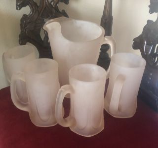 Vintage Frosted Satin Pink Pitcher Mug Set By A Tiara Exclusive