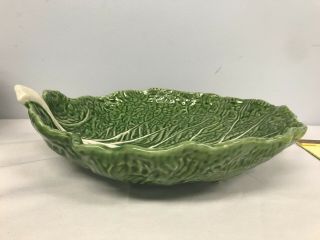 Vintage Green Majolica Cabbage Lettuce Leaf Large 13 1/2 " Serving Bowl