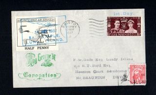 Lundy: 1/2d Large Map On Gb 1937 Coronation First Day Cover