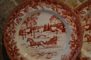 POINSETTIA TOILE BY 222 FIFTH 2 DINNER PLATES 3 SALAD PLATES EUC FROM 2014 2
