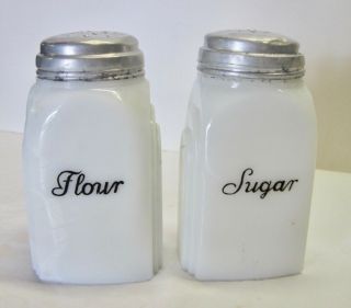 Mckee White Milk Glass Roman Arch Flour Sugar Stove Range Shakers