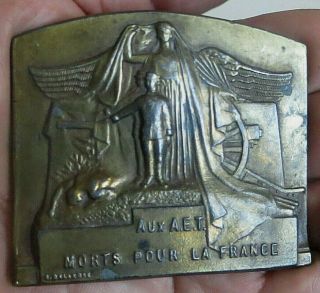 Heavy Antique Bronze Plate/medal:honour To Fallen French Soldiers Wwi,  Delandre