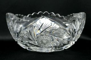 Antique Abp American Brilliant Period Cut Glass Crystal Bowl Pinwheel Fan
