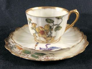 Fine Antique French Limoges (m.  Redon. ) Porcelain Cup,  Saucer & Plate.  6.