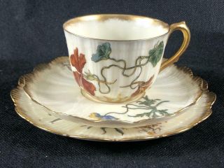 Fine Antique French Limoges (m.  Redon. ) Porcelain Cup,  Saucer & Plate.  2.