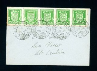 Jersey Occupation 1942 Cover 5 X 1/2d Arms From St Aubin (slight Foxing) (n718)