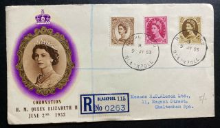 1953 Blackpool England First Day Cover Fdc Queen Elizabeth Vi Coronation Qe2