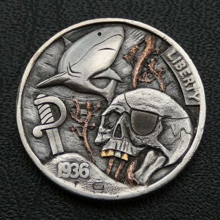Hobo Nickel Lost Soul Pirate Hand Engraved Carved 1936 Buffalo Coin