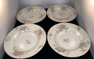 Set Of 4 Theodore Haviland York Apple Blossom Rimmed Soup Bowls 7 7/8 "