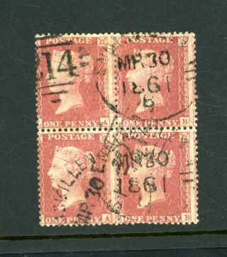 Gb In Ireland,  Enniskillin Spoon Postmark,  Block (4) Penny Reds (n166)
