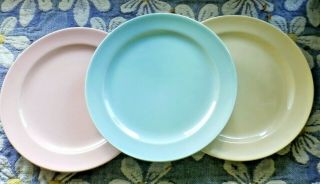 3 Vintage Luray Dessert Pie Plates Pastels Tst Pottery China Dinnerware 7 3/8 "