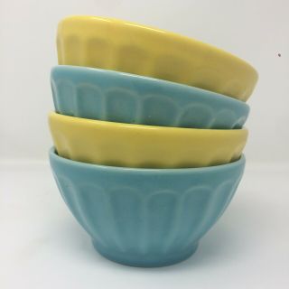 Primagera Set Of 4 Cereal Bowls Turquoise Yellow Ribbed 5.  5 " Made In Portugal