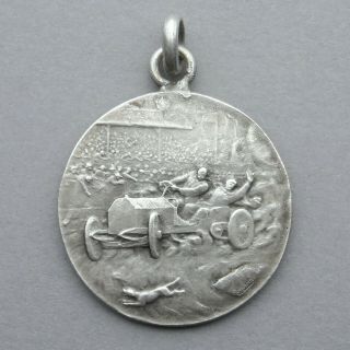 French,  Antique Silver Medal.  Antique Car,  Automobile.  Large Pendant By Huguenin