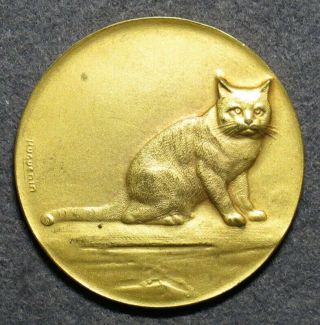 Belgian Art Nouveau Medal Cat Club Of Flanders By Huguenin (ca.  1920)