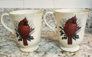 Lenox Winter Greetings Mug Cup Red Cardinal Catherine Mcclung - Set Of Two -