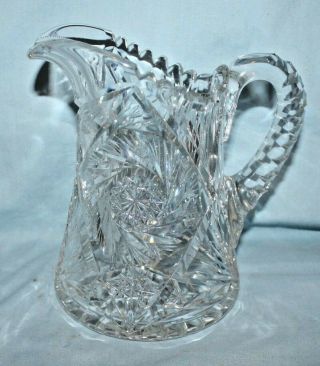 American Brilliant Antique Cut Crystal Water Pitcher 7 1/2” Tall Sparkles