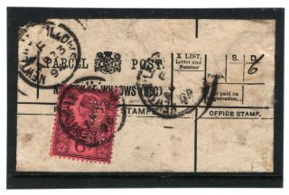 Gb Perfin Mc C Qv Jubilee 6d Parcel Post Label Lancs Newton 1894 43b.  3