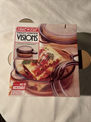 Vintage 1988 Corning Visions Heat N Eat 24 Ounce Grab - It Bowl With Lid Nib