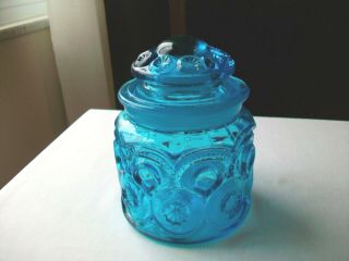 Le Smith Moon And Stars Small Canister With Lid Blue 5 1/2 "