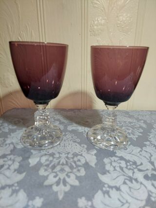 2 Fostoria American Lady Amethyst 6 - 1/8 " Water Goblet Stemware Set Purple Glass