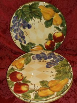 Set Of 3 Tabletops Unlimited Harlequin Fruit Dinner Plates.