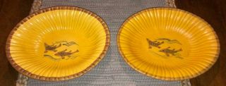 Set Of 2 Vintage Stangl 10 " Oval Bowls Hand Painted Yellow Galley Fish 1388 Usa