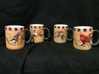 Lenox Winter Greetings Everyday Coffee Mugs Birds Christmas Cardinal Set Of 4
