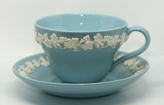 1950s Wedgwood Queens Ware White On Lavender Blue Teacup And Saucer