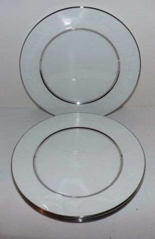 (set Of 4) Lenox Oxford Bone China White Echo 10 3/4 " Dinner Plates Made In Usa