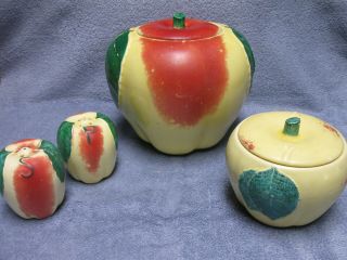 Vintage Hull Blushing Apple Cookie Jar Salt & Pepper Shakers Little Grease Jar
